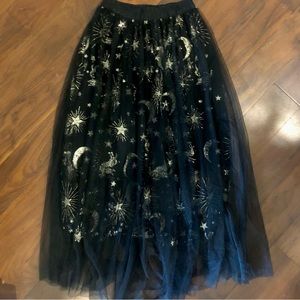 Witchy celestial glitter sparkle tulle midi maxi skirt